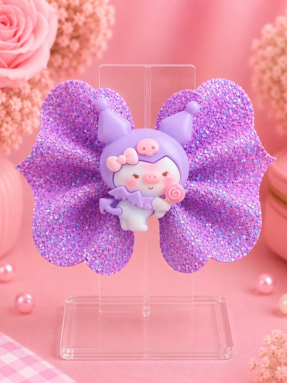 Glitter Purple Cartoon Bow Hair Clip for Kids